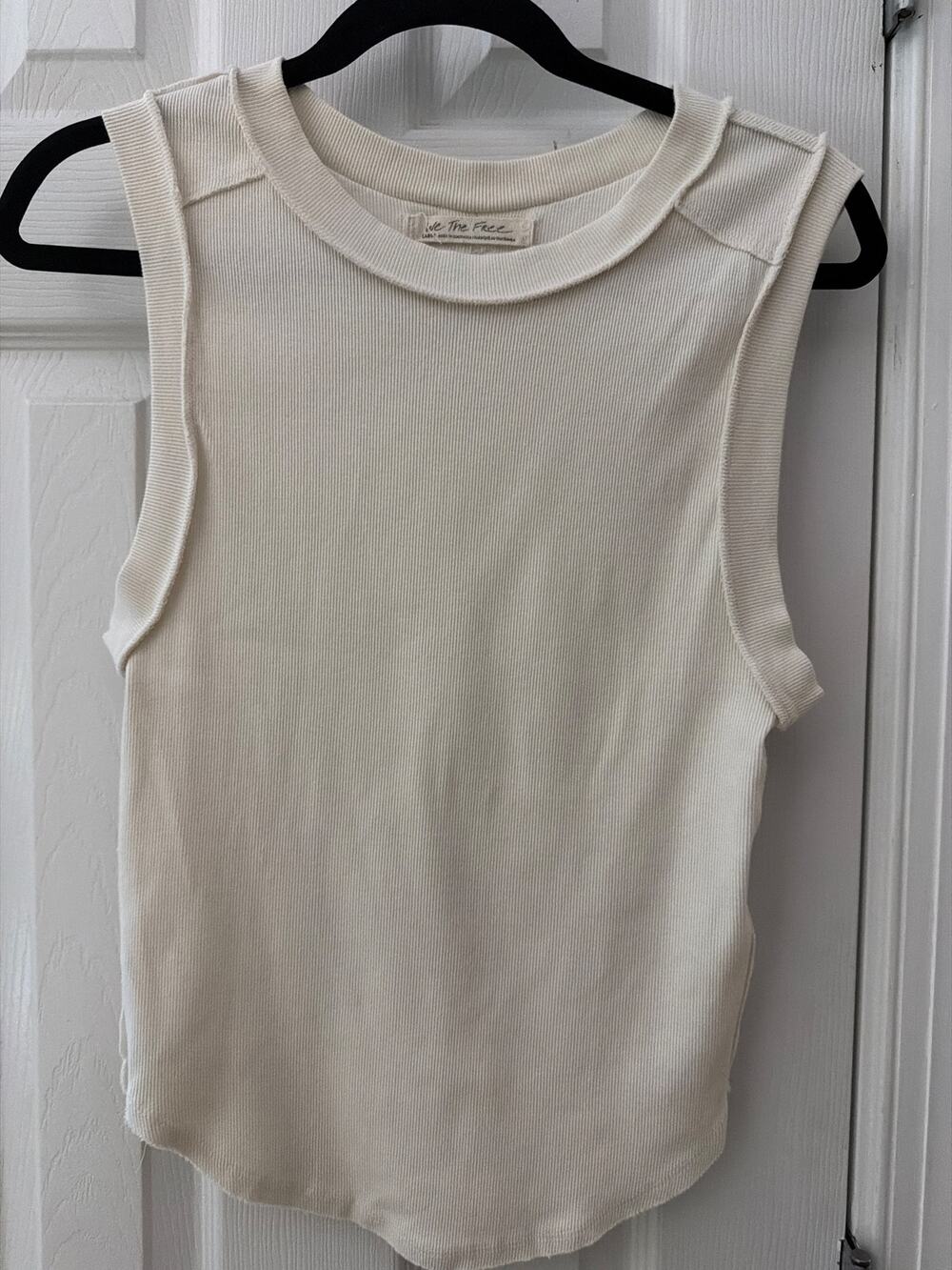 We the Free People Ribbed Muscle Tank Cream Ivory Large Raw Seam
